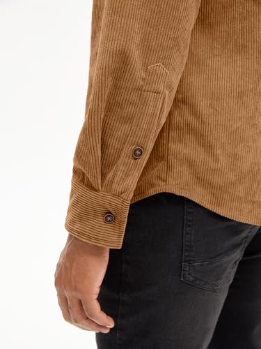Image of Comdecevis Men's Corduroy Shirt Long Sleeve Plain Tops Button Down Work Shirts Jacket with Chest Pockets Brown 3X-Large