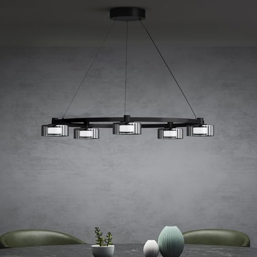 Mai & Mai Pendelleuchte 59cm LED Hängelampe Rund 5 Flammig 3000K/4000K/6000K Verstellbares Kabel Schwarz Hängeleuchte für Esszimmer Wohnzimmer Schlafzimmer Mai & Mai Pendelleuchte 59cm LED Hängelampe Rund 5 Flammig 3000K/4000K/6000K Verstellbares Kabel Schwarz Hängeleuchte für Esszimmer Wohnzimmer Schlafzimmer
