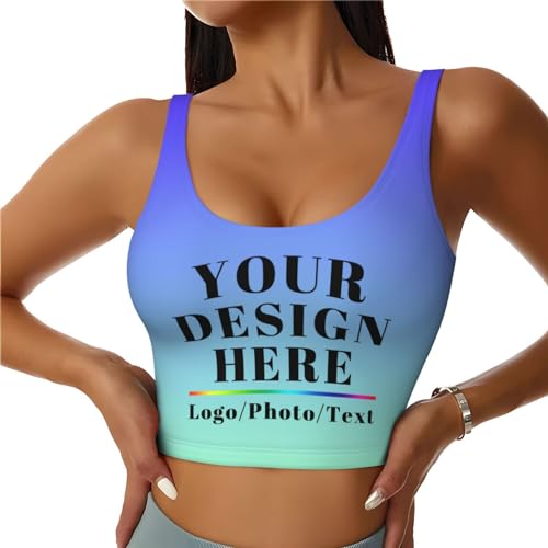 LLLGSH Camiseta sin Mangas de Sujetador Deportivo Personalizada para Mujer, Top de Yoga Personalizados, Sujetador Deportivo Personalizado con Foto/Texto, con Almohadillas Extraíbles Sujetador, S-XXL