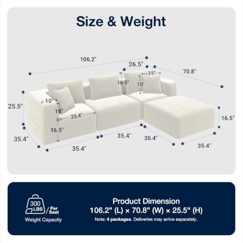 Image of Avenco 106-inch L-Shaped Modular Sectional Sofa Couch with Ottoman