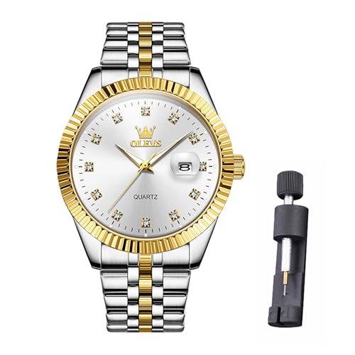 Raitown Montre Homme en Acier Inoxydable | 42 mm Grand Cadran avec 12 Marqueurs en Cristal | 3ATM Étanche | Mouvement à Quartz | Calendrier | Montre Classique pour Homme Argent