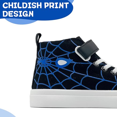 Sharllen Kid Canvas High Top Spider Sneakers Classic Adjustable Strap Lace up Shoes for Boys Girls Casual Tennis Kids Athletic Basketball Running Walking Shoes4