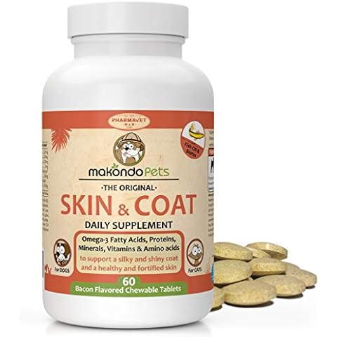Skin and Coat Supplement with Fish Oil and Omega 3 for Dogs and Cats - Dog Itch Relief Pet Supplement for Shedding, Dry Itchy Skin and Allergies - Dog Allergy Treatment Vitamins (60 Chewable Tablets) Cover