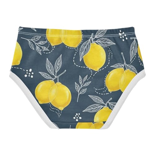 Underwear for Girls, Yellow Lemons Navy Toddler Girl Briefs, Cotton Underwear Girls, 2T–8 Years2