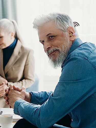 Nano Rechargeable Touch Hearing Aids for Seniors and Adults Severe Hearing Loss with Noise Cancelling，Easy Volume Control，Blue & Red Pair With Portable Charging Case，Suitable Gift for Elders