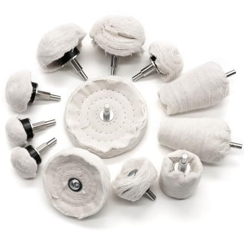 Tnisesm 12Pcs Polishing Pad Buffing Wheel Kit for Metal Aluminum Stainless Steel Chrome Wood Plastic Ceramic Glass Woods Fabric Cotton Machine Jewelry etc