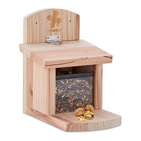 Comedero para Ardilla Relaxdays, Madera Certificada FSC, Techo Plegable Cover