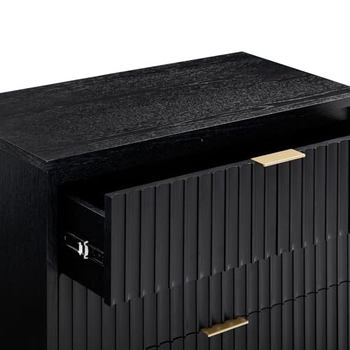 Image of Nathan James Jasper 3 Drawer, Bohemian Fluted, Solid Wood for Nursery, Small Dresser for Bedroom, Black Oak