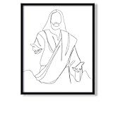 Jesus Canvas Wall Art Christian Jesus Portrait Black and White Abstract Poster Prints for Bedroom Home Decor Framed Painting(E)