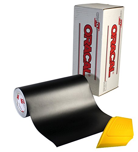 Oracal 651 12 x 30ft Matte Vinyl Choose Color Solvent-Based Adhesive-Backed Calendared Wrap Decals w/VViViD Yellow Multi-Purpose Squeegee (Matte Black)
