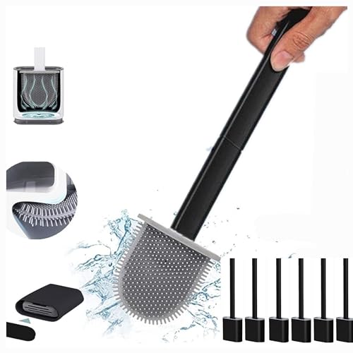 KWIK CLEAN 6 Pack Black Deep Clean Silicone Toilet Brush & Quick Dry Anti-drip Holder