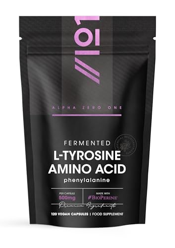 Fermented L-Tyrosine 500mg with BioPerine - 120 Vegan Capsules - Essential Amino Acid Support 120 Day Supply Resealable and Recyclable Pouch by Alpha01