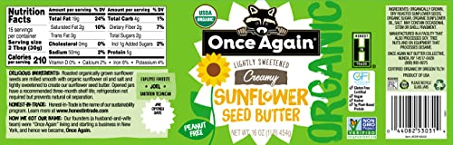 Once Again Organic Creamy Sunflower Butter, 16oz - Lightly Salted & Sweetened - Peanut Free, USDA Organic, Gluten Free Certified, Vegan, Kosher - Glass Jar - Case of 6 image 4