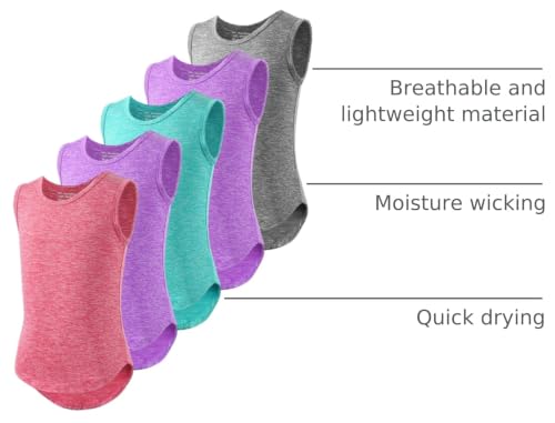 Image of 5 Pack Girls Athletic Tank Tops Active Dry Fit Kids Activewear Basic Sleeveless Dance Top for Yoga Sports
