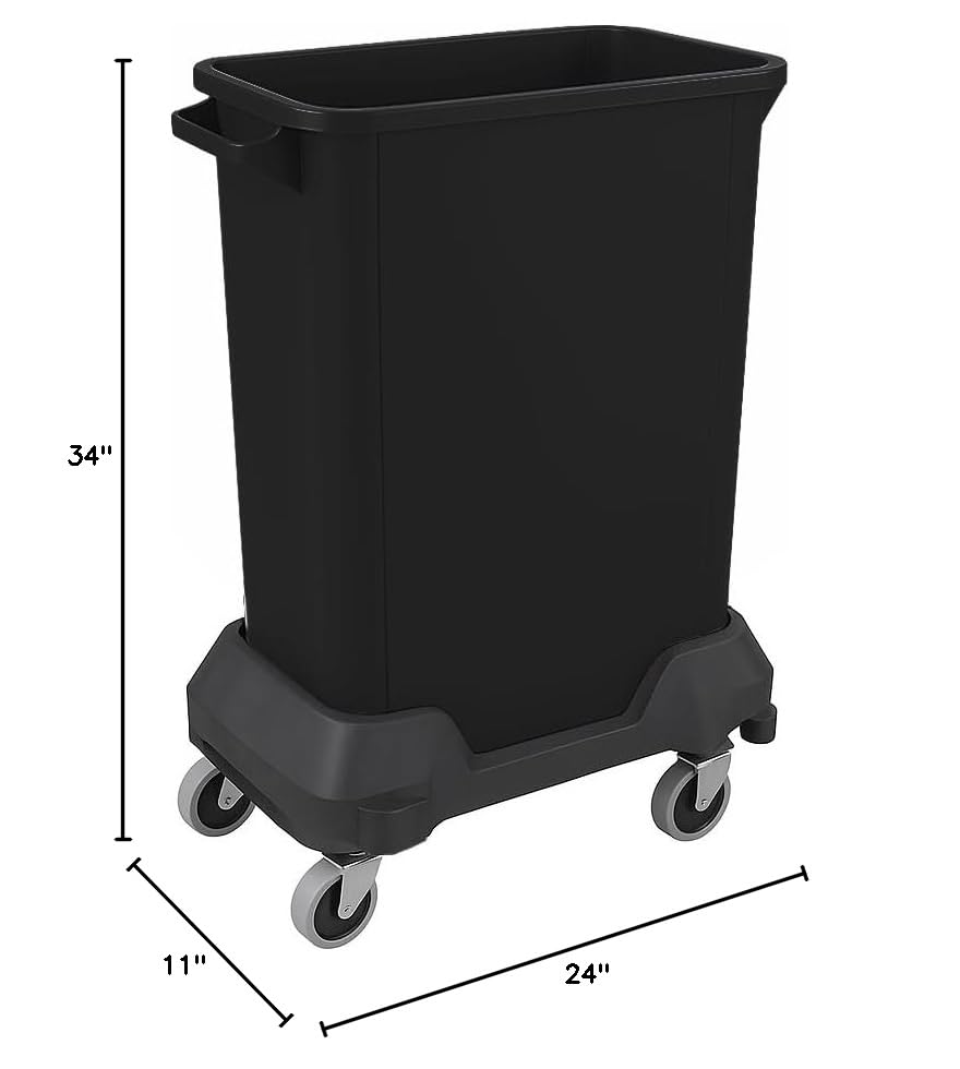 Image of 16 Gallon Slim Rectangular Garbage Can with Wheels - Black