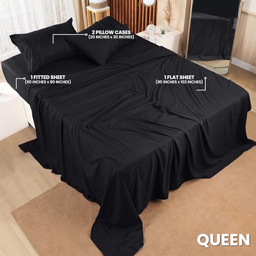 Image of Utopia Bedding Queen Bed Sheets Set - Pack of 2 Sheet Sets - Perfect for Spa, Hotel, & Guest Bedroom - Brushed Microfiber - Shrinkage and Fade Resistant - Easy Care (Black)