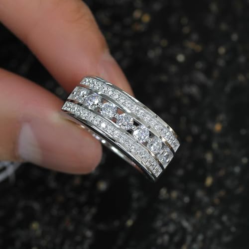 DoubleAccent Sterling Silver Ring Wedding Band Round CZ Stone Seven Stone Classic Anniversary Ring 7MM (Size 5 to 10)3