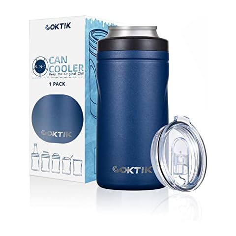 COKTIK 5 in 1 Insulated Can Cooler, Doublae Wall Slim Can Cooler for 12 oz Regular or Slim Cans & Beer Bottle (NAVY) Cover