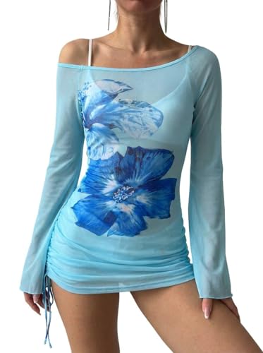 Image of ZAFUL Womens Swimsuit Cover Up Dress Off Shoulder Hollow Coverup Bathing Suit Mesh Swim Beach Dress