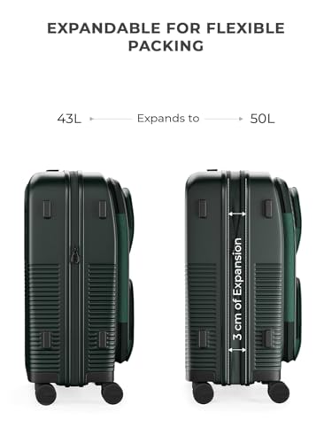 Image of EUME Aerotop Cabin 50L + Trunk Medium 66-74cm Check-in Luggage Set of 2 | Expandable Polycarbonate Hard Suitcases | 8 SilentRun Spinner Wheels | TSA Lock | Green