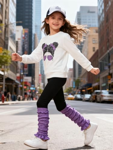 Image of OLMRJKD Kids Toddler Girls Clothes Figure Graphic Drop Shoulder Top Pullover Spotted Print Pants Fall Winter Outfit Set