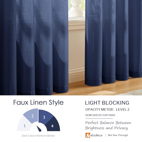 Image of Melodieux 84 Inches Curtain for Living Room - Light Filtering, Linen Look, Rod Pocket, Semi Sheer Curtain Drapes for Home Office, Bedroom (52 inch W x 84 inch L, 2 Panels)