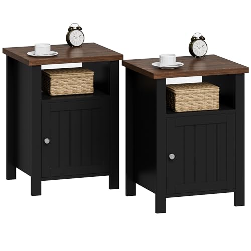 ChooChoo Nightstands Set of 2, Rustic Vintage End Side Table with Storage for Bedroom Living Room, Black&Brown by ChooChoo - Used condition - CA$148.60