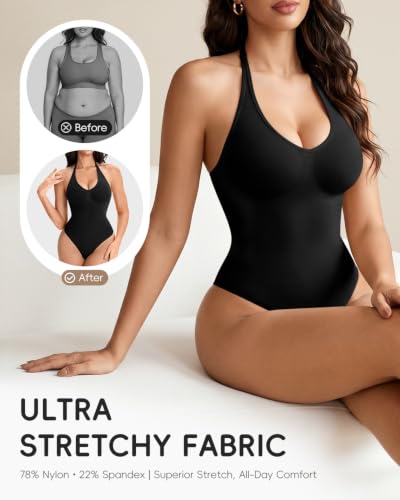 Image of Halter Bodysuit with Adjustable Straps, Shapewear for Women with Tummy Control, Suitable for Daily Wear and Workouts