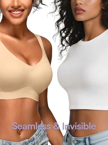Image of Seamless Supportive Bras for Women No Underwire - M-4XL Jelly Bra | Wireless Full Coverage Bralette, Plus Size, Comfortable T-Shirt Bra for Older, Lightly Padded, Buttery Soft