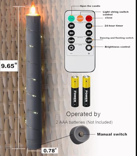 Image of Flameless Candle, (Conical) Patented Starlight String, LED Candle, 11-Key Timing Remote Control, Battery Powered, Dance Flicker Flame, 6 Packs, Christmas Wedding Home Decor(Dark Gray)