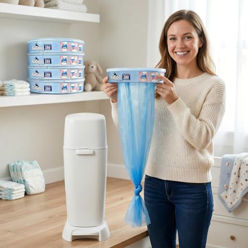 Image of Round Diaper Pail Refill Bags Compatible with Diaper Genie & Munchkin, 7-layer Thick Odor Lock Unscented Trash Disposal, 5 Pack 1400 Count