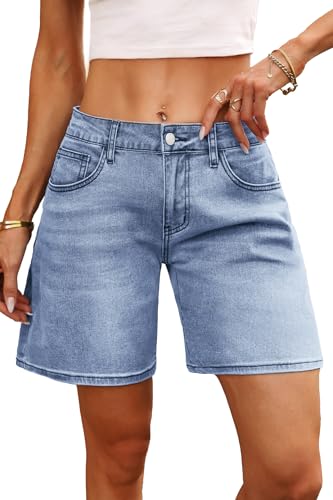 ELLEVEN Low Rise Jorts Denim Shorts for Women-Wide Leg Baggy Bermuda Y2K Mom Jeans Women Casual Trendy Summer Jean Shorts Denim Blue Medium