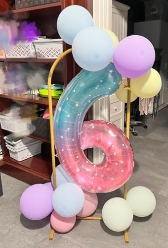 Image of Number Balloons 9 Balloon 40 inch for 9 Birthday Decorations, Blue and Pink | Saturated Color, Large 40 in, With Inflation Straw & Hanging Hole, Great for Men's Party, Back-To-School Season, Pool Party