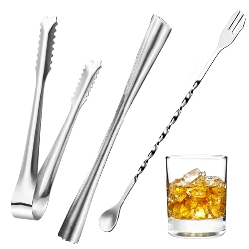 Cocktail Stößel Set, Mojito und Caipirinha Zubehör, Professioneller Cocktailmixer mit Stößel, Hochwertige Barwerkzeuge für Cocktailzubereitung, 3-teiliges Set mit 26 cm Edelstahl-Barlöffel und 6 Zoll