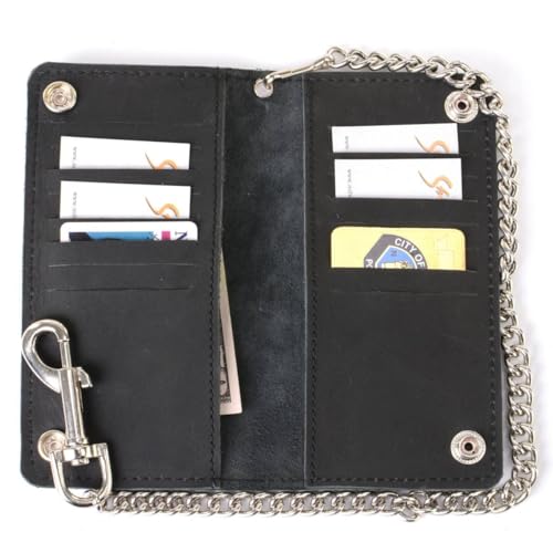 Image of Milwaukee Leather MLW7889 Men's 7.5 inch Black Premium Leather Soft Biker Wallet - Bi-Fold Anti-Theft Stainless Steel Chain