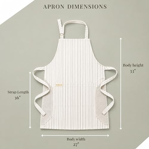 Image of Kitchen Apron - 100% Cotton, Adjustable Neck strap, Large Pocket - Unisex Apron for Men & Women - Cooking, Baking, BBQ, Gardening - Solid Colours, Striped and Checkered Patterns