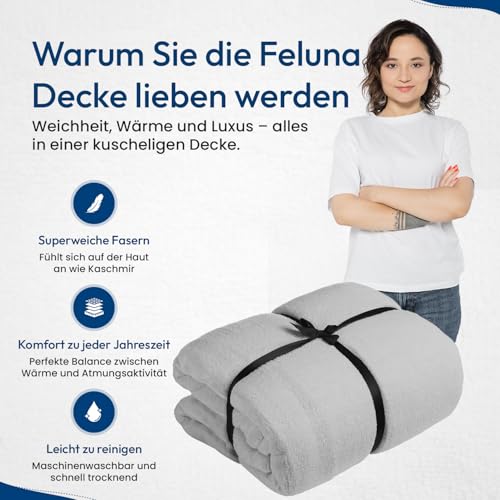 Feluna® Kuscheldecke XXL Mikrofaser-Decke Tagesdecke Wohndecke mit Kaschmir-Touch 220 x 200 cm - Grau