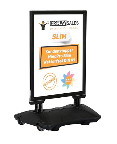 DISPLAY SALES Plakatständer WindPro® SLIM | Kundenstopper OUTDOOR in DIN A1 | Plakataufsteller A1 wetterfest in schwarz | Aufsteller Werbung beidseitig nutzbar für 2 Plakate
