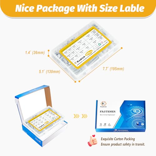 Image of Kadrick 272Pcs 18-8(304) Stainless Steel Hex Bolts Assortment,1 /4-20 5 /16-18 3 /8-16 Heavy Duty Bolts and Nuts Kit, Assorted SAE Bolts Nuts Flat&Lock Washers,Lenth Form 1 /2''-2''