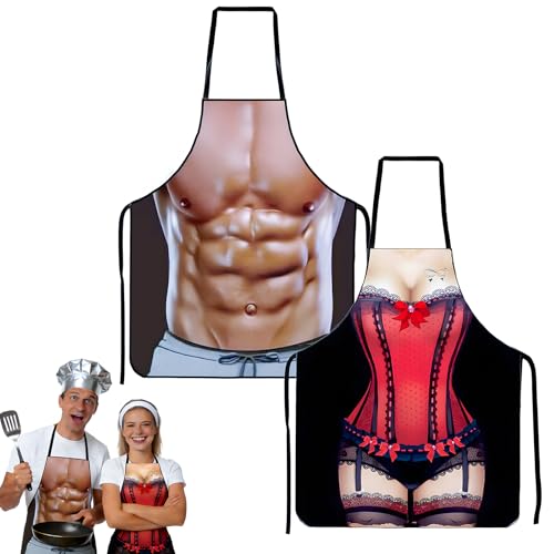 ZRUEWOT Aventais engraçados 2 peças – Avental divertido para casal, presentes espigadas amigo invisível, avental humorístico para cozinha, churrasco e festas entre adultos