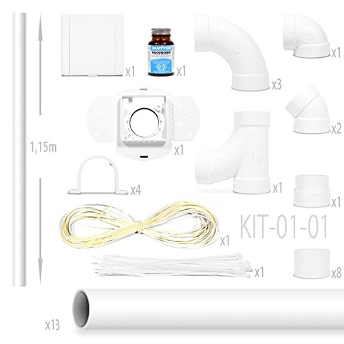 Kit Installation Complet Aspirateur Centralisé - Kit de Montage 1 Prise Vacuvalve pour Aspiration Centralisée avec Tuyaux, Raccords, Coudes, Colles,...