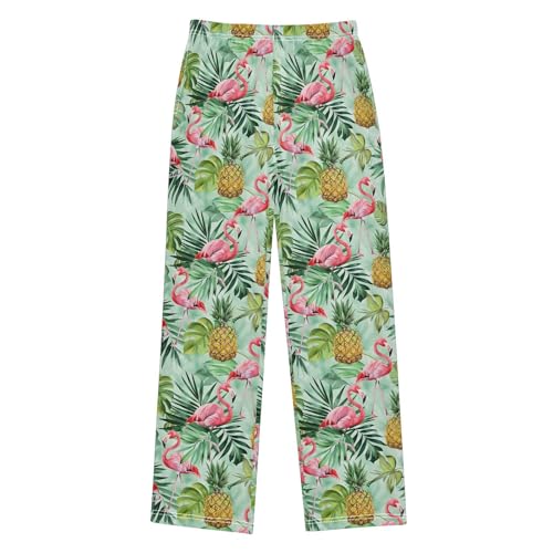 Pajama Pants Pink Flamingos Palm Pineapples PJ Bottoms Sleepwear Lounge Sleep Pant with Pockets