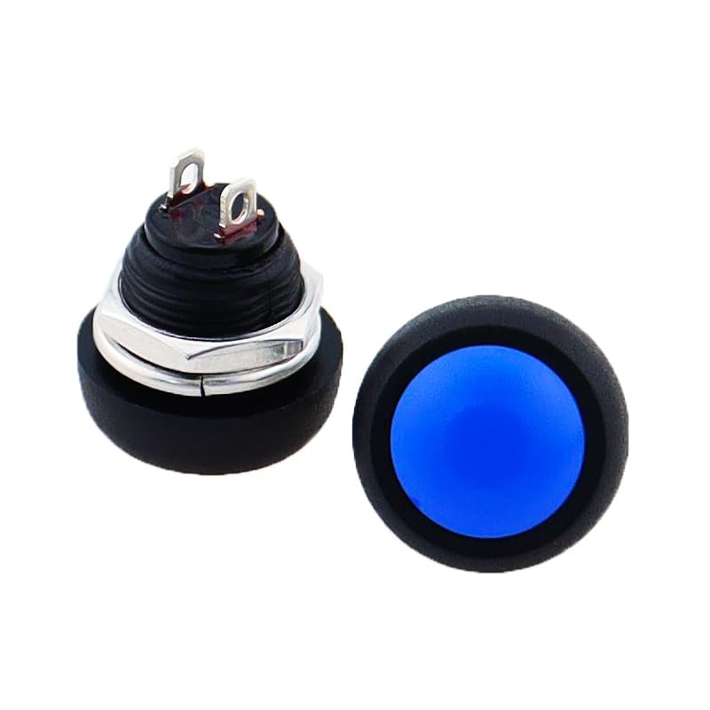 Bouton-poussoir momentané PBS-33b 12mm étanche 12V pour circuits électriques - Lot de 6 bleu