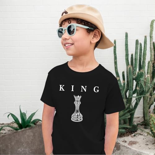 Image of Boys Graphic Tee King Chess Printed T-Shirt Kids Cool Designer Shirts Short Sleeve Shirt Clothes for Teen Boy Trendy