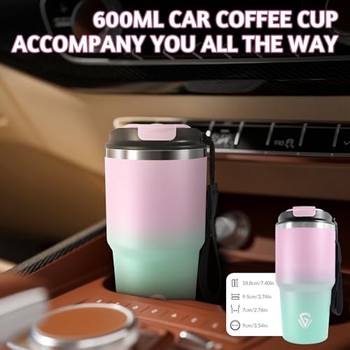 HoneyHolly Thermobecher 600 ml, Wiederverwendbar, Edelstahl Kaffeebecher-to-go Thermo, Auslaufsicher, Doppelwandiger Trinkbecher, Isolierbecher, Travel Mug für Heißen Kaffee, Tee und Kalte Getränke 5