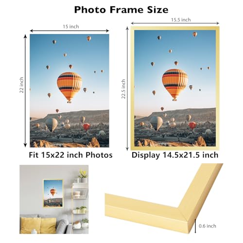 Image of JCJMY 15x22 Picture Frame Gold for Poster Photo Picture, Horizontal and Vertical Formats for Wall Hanging, 15 x 22 inch Wall Gallery Poster Frame for 15 by 22 Photos Posters, Gold