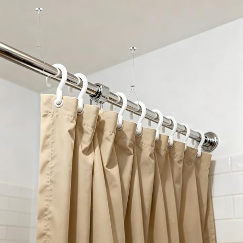Rainway Tringle à rideau de douche, support de plafond, en acier inoxydable, réglable de 2 m, convient pour les barres de douche incurvées, en forme de L et droites, pour montage au plafond – vue 6