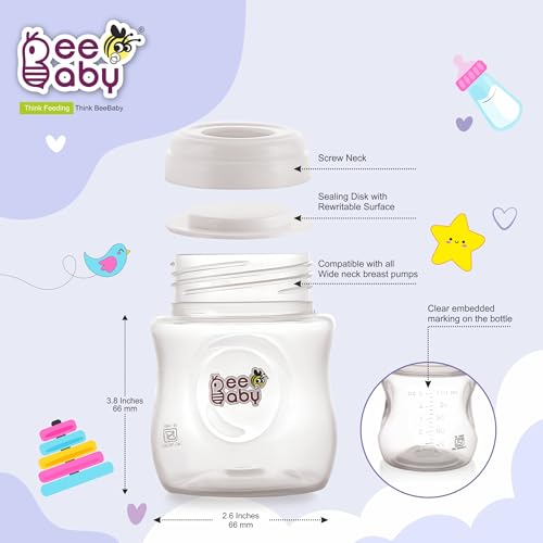 Image of BeeBaby Pump N Protect Wide Neck Breast Milk Storage Bottles | Pump & Store Milk Collection Bottles for Breastfeeding Moms | Compatible with Most Wide Neck Manual & Electric Breast Pumps | BPA Free.