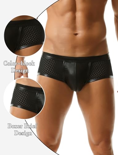 SEAUR Men's Sexy Boxer Briefs Low Rise Metallic Underwear Pouch Trunks Breathable Mesh Underpants3