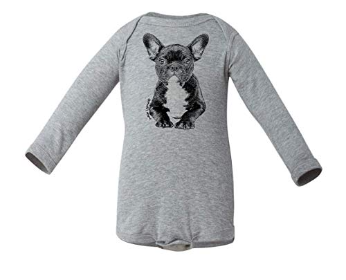 Indigo Legend Unisex Baby French Bulldog Bodysuit for Baby, Clothes (Gray Long Sleeve, 3-6 Months)